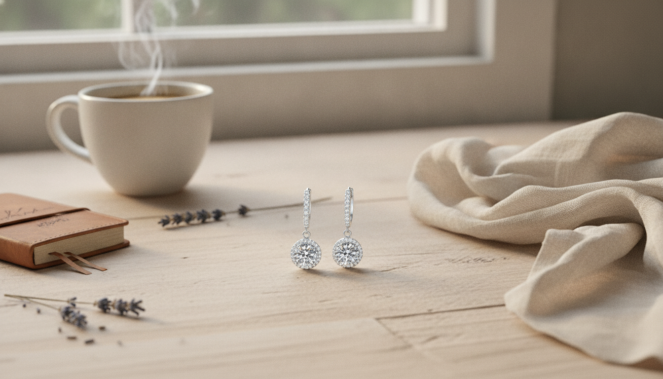 18K White Gold Moissanite Drop Earrings (1 Carat Look)