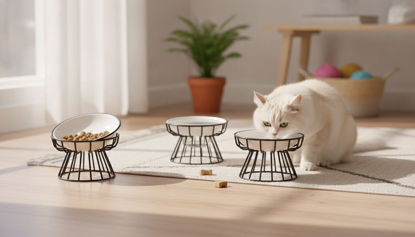 Ceramic Wide Cat Bowl with Stand for Mess-Free Meals