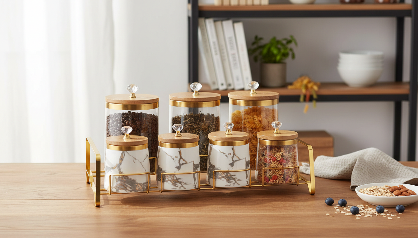 Golden Marble Airtight Ceramic Jars: Pantry-to-Counter