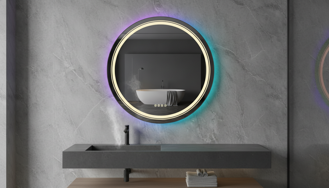 Large Round RGB LED Bathroom Mirror with Anti-Fog