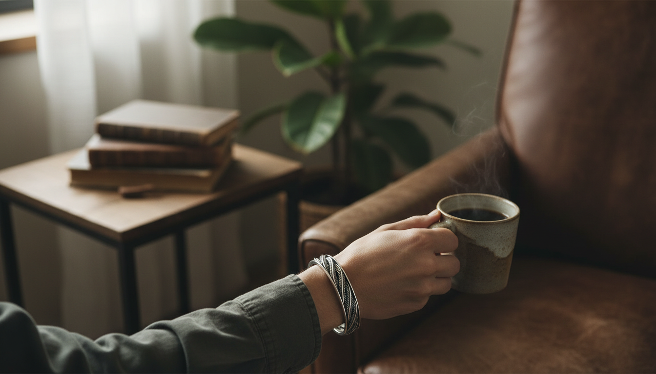 Retro Sterling Silver Leaf Cuff: Unisex Fit & Style